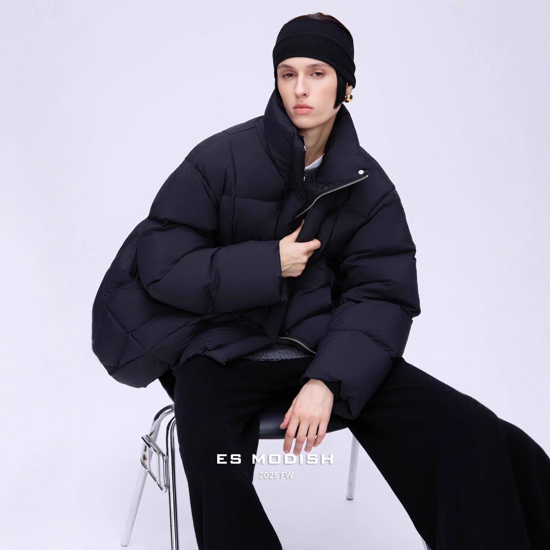 ES MODISH 冬季新品高品质90纯白鸭绒立领短款保暖羽绒服配挎包女