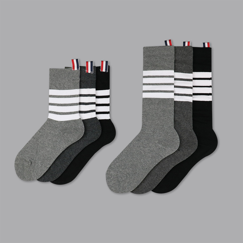 Trendy Brand TB Socks ins Internet Red Four Bar Medium Long Socks College Style Grey JK Striped Shoulder Socks for Girls