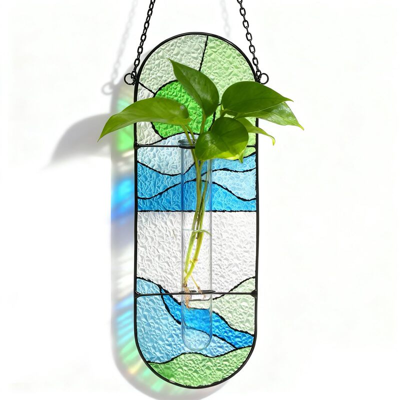 Handmade Hanging Hydroponic Flower Pots with Colored Glass Panels for Home Wall Decoration, Hanging Hydroponic Glass Ornaments