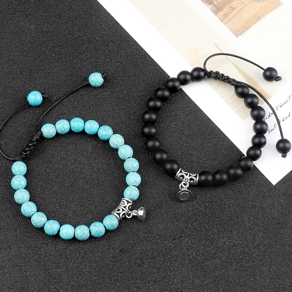 Kreatives gewebtes handgefertigtes Perlenarmband für Paare, runder Magnetschnallen-Saugnapf-Handschmuck für Freundin, weibliches Armband_voghion.com