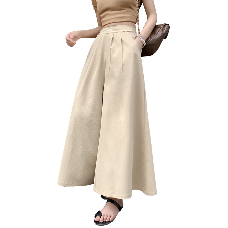 Thin wide leg pants, ice silk mid length skirt pants, women's summer new high waisted slim casual cropped loose half length pants skirt