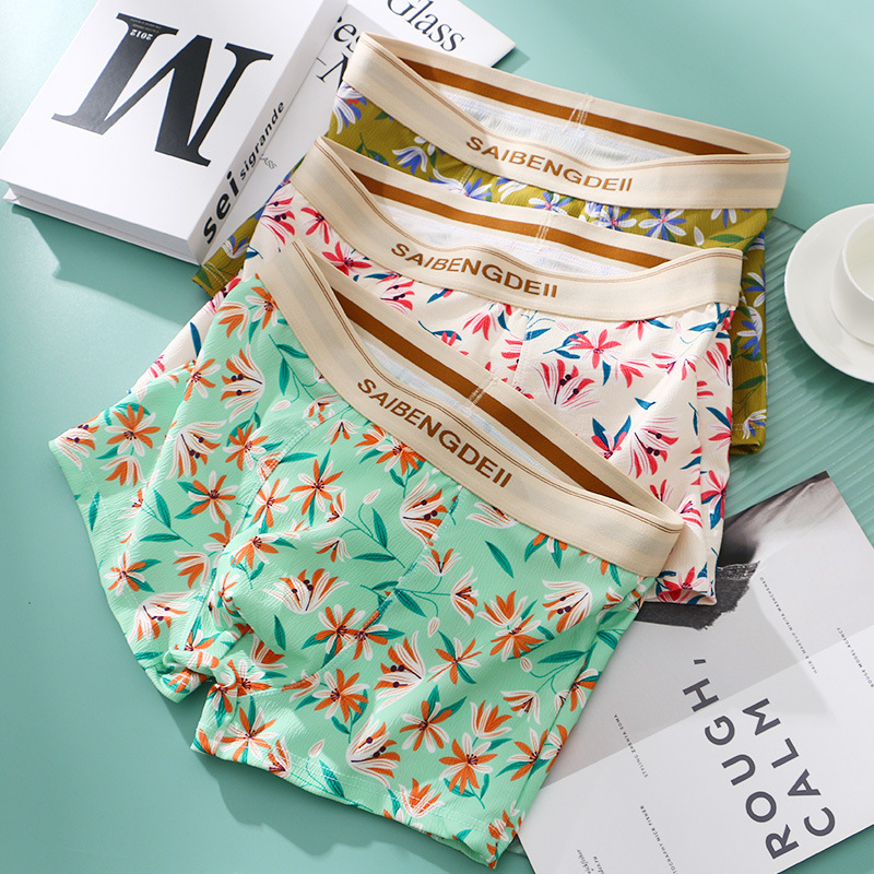 Underwear Men's Cotton Breathable Four Corner Pants Young Boys Fashionable Personalized plus size Sports Floral Boxer Shorts