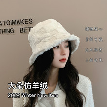秋冬渔夫帽女日系棋盘格保暖拼色显脸小字母毛绒防寒时尚加绒帽子