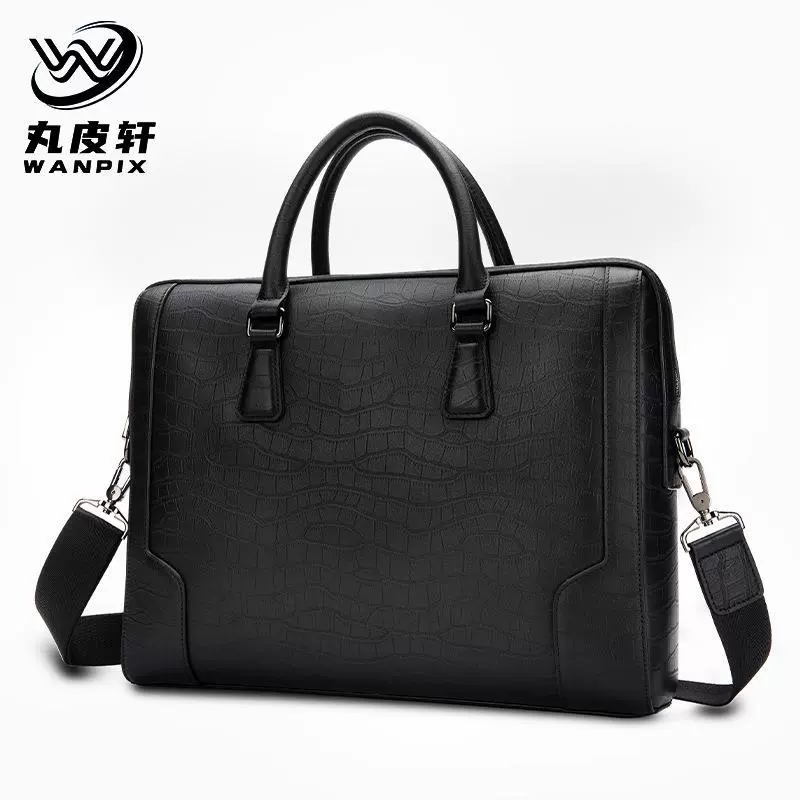 Black bag, genuine leather, crocodile print