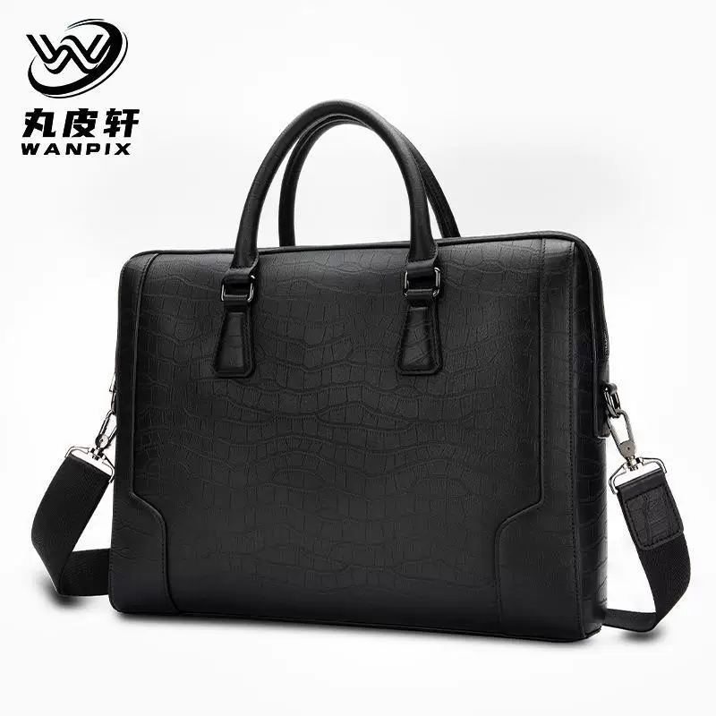 Black bag, genuine leather, crocodile print