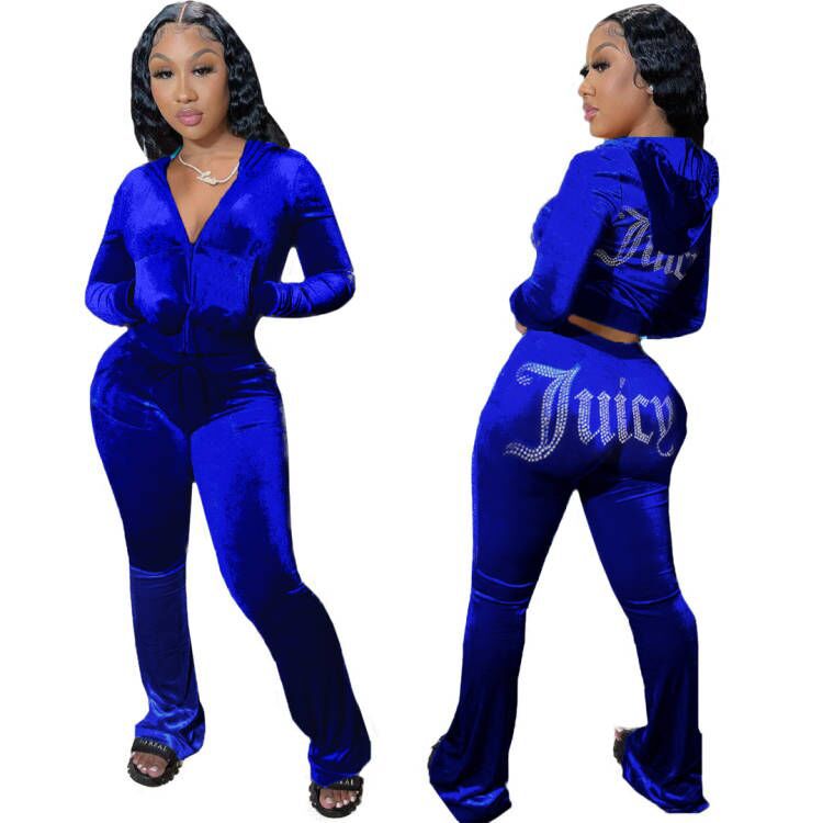 Gold Velvet Hot Rhinestone Letters Hoodd 2 Piece Set NSLS99640