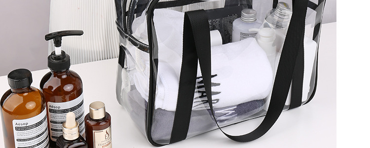 Transparent PVC Tote Bag Large Capacity Waterproof Zippered Jelly Bag Foldable Storage Handbag details