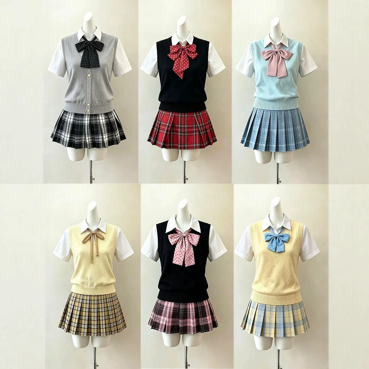 Knitted JK Uniform Original Plaid Skirt Japanese Style School Supplies Vest Top Women's College Versatile JK Short Skirt Set