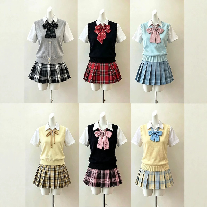 Knitted sweater JK uniform original plaid skirt Japanese school-style vest women's top college versatile JK short skirt set Knitted sweater JK uniform original plaid skirt Japanese school-style vest women's top college versatile JK short skirt set