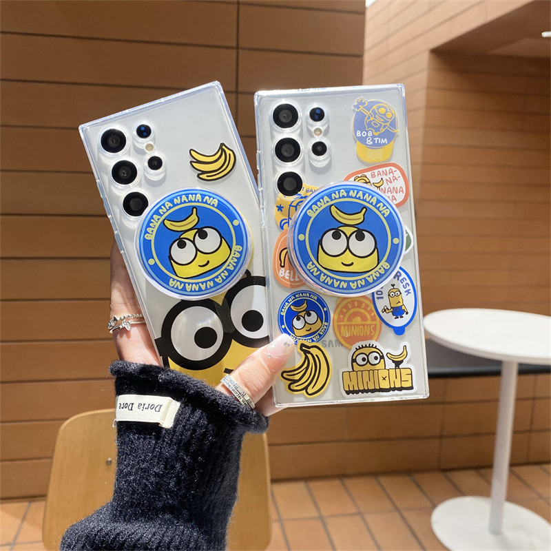 Cartoon Minions Phone Case for Samsung S24ULTRA S23ULTRA Magnetic Bracket S25plus Transparent