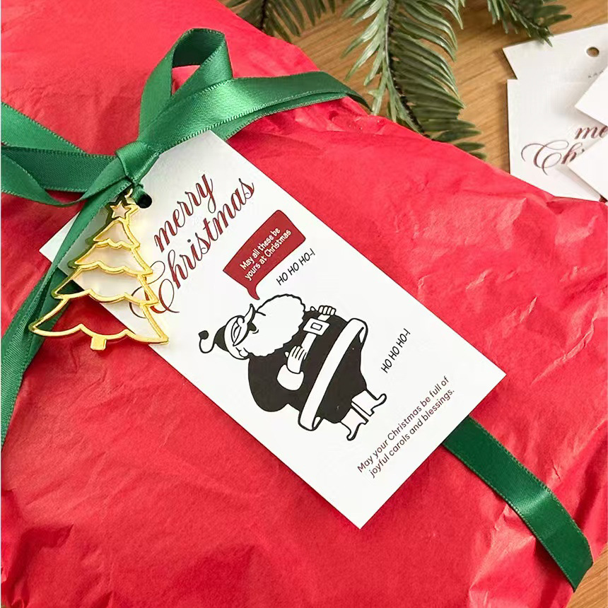50片价新款ins风圣诞节圣诞老人款长形吊牌 diy包装礼物卡片装饰
