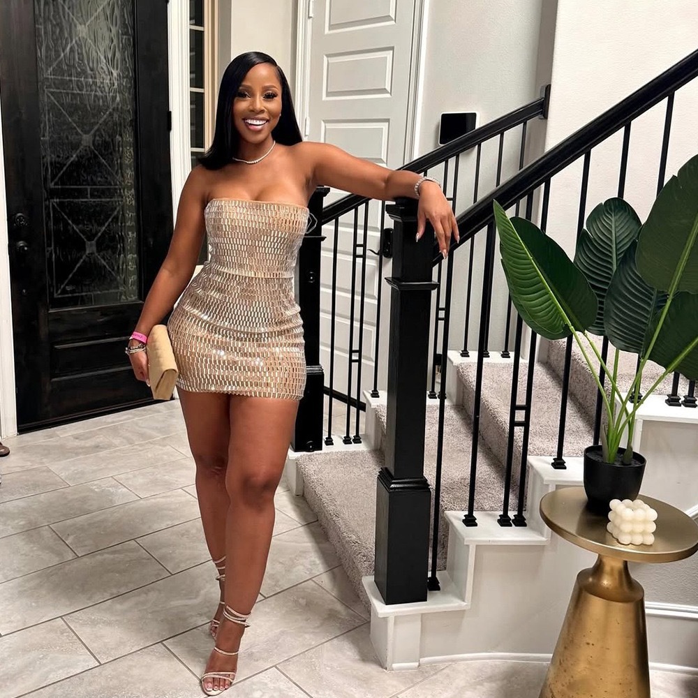 New Sexy Strapless Low Cut Rhinestone Dress For Women With Exposed Back And Hips Style Women's Clothing_ecoleips.com