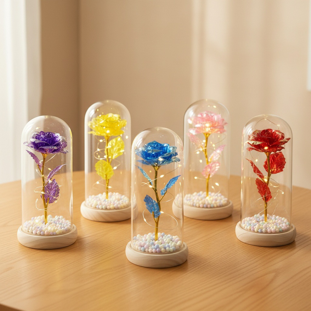 Rosas transfronterizas inmortales flores cubierta de vidrio decoración pareja regalos de día de San Valentín Día de la Madre ideas de cumpleaños 38 regalos pequeños
