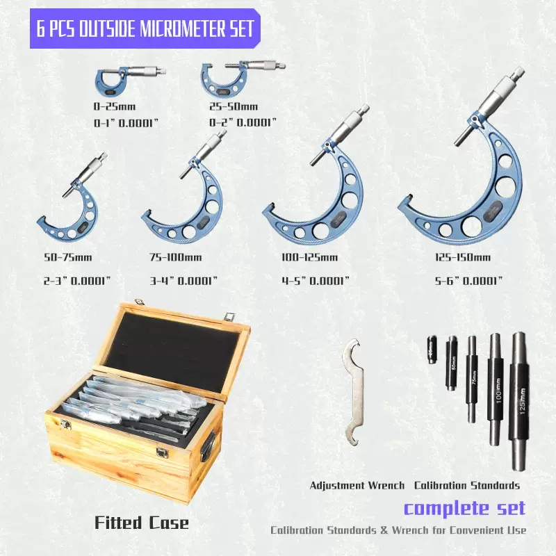 跨境中性 6件套套装千分尺 螺旋测微器 高硬度合金头 公制英制
