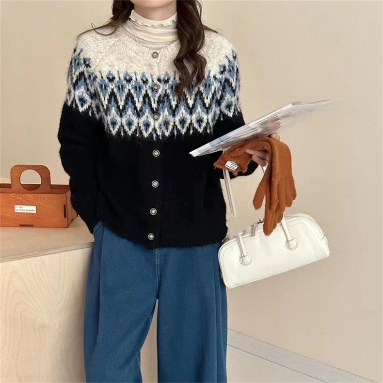 Coreano nuevo retro retro Jacquard suéter chaqueta damas otoño invierno flojo suave cardigan de punto glutinoso chaqueta image 3