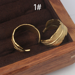 Ins stainless steel women's flower leaf feather ring titanium steel 18k gold plated ring popular simple fashion versatile