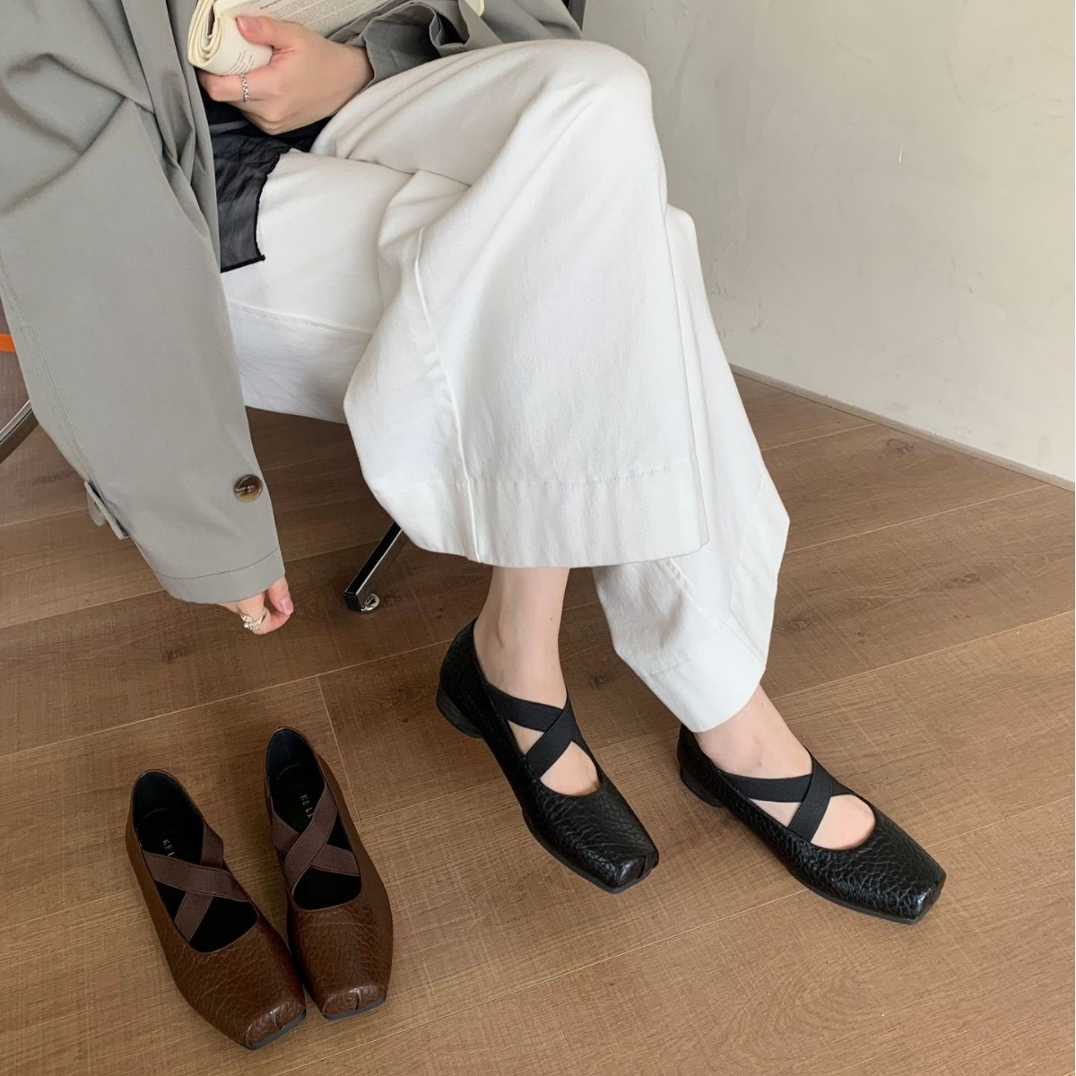 Guangzhou Dropshipping Inner Heightening Mary Jane Women's Shoes Ballet High Heels Cross Strap Shallow Mouth Retro Single Shoes Thick Heels