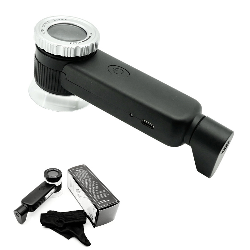 跨境新款手持便携式高倍率珠宝放大镜充电款LED强光珠宝玉石鉴定