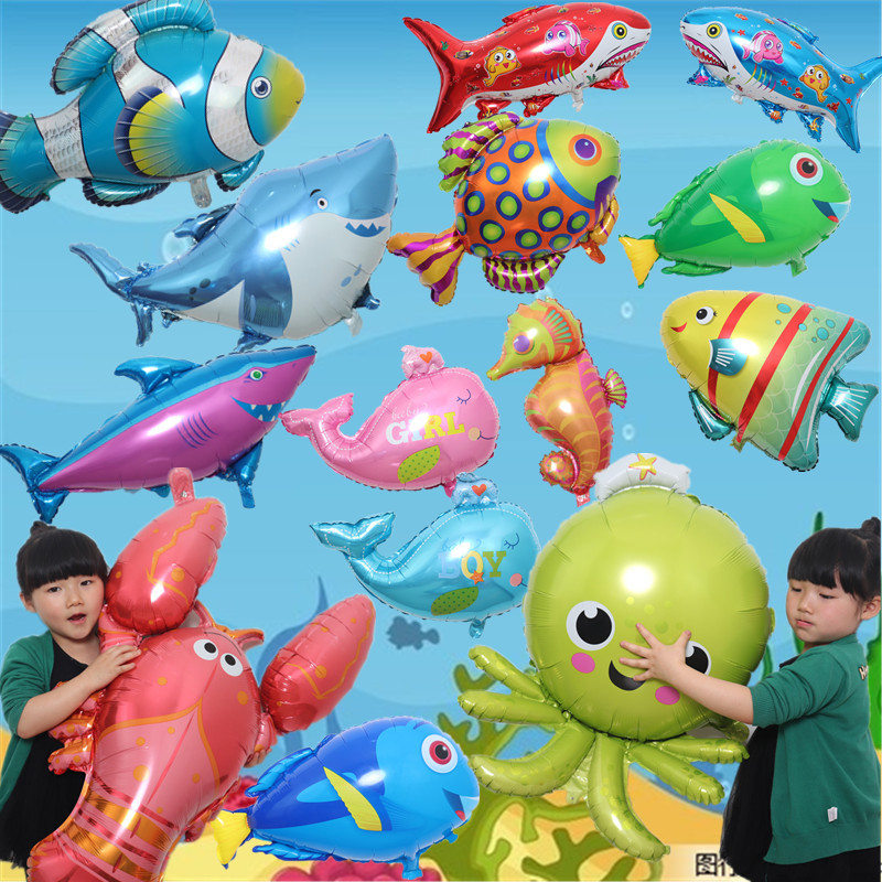 2F海底動物主題生日裝飾氣球婚慶布置鯨魚海星鯊魚龍蝦海豚海洋氣
