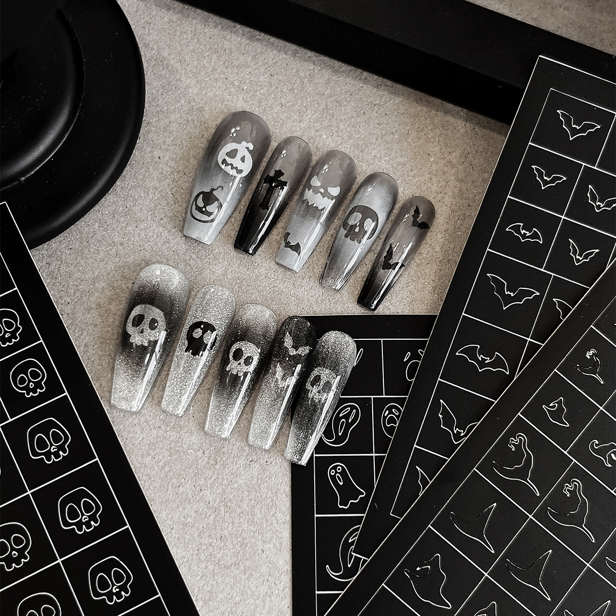 YITU蚁图万圣节系列喷绘美甲贴纸镂空蝙蝠骷髅头暗黑指甲贴纸YT34