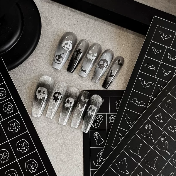 YITU Ant Figure Halloween Series Nail Art Stickers Hollow Bat Skull Dark Nail Stickers YT34