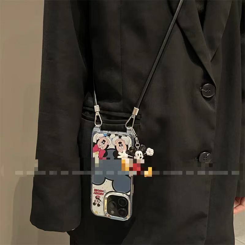 Espejo de viento ins tridimensional Mickey para iPhone16ProMax/15 funda para teléfono móvil 14 Apple 13 cuero diagonal 16