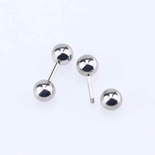  Japanese and Korean titanium steel simple personalized earrings small steel ball earrings stainless steel ear bone nail manufacturers cross-border wholesale