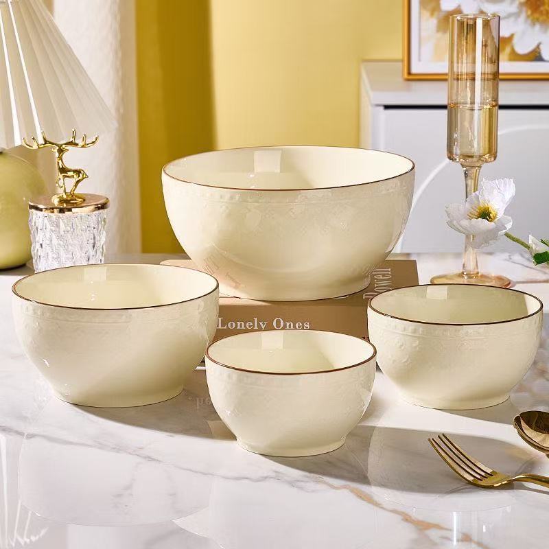 Cuencos de arroz de cerámica doméstica crema de viento red platos platos platos de sopa platos de sopa platos de platos simple relieve cubiertos image 3