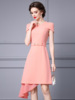 Zhili High end Pink Dress 2024 New Belt Waist Panel Short Sleeve Irregular Mid length Dress Summer Style
