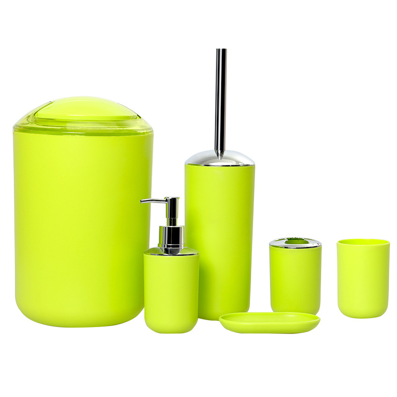 Artículos de baño de plástico de color sólido Juego de seis piezas de enjuague bucal, estante para cepillado, caja de jabón, almacenamiento de baño, juego de baño se puede personalizar