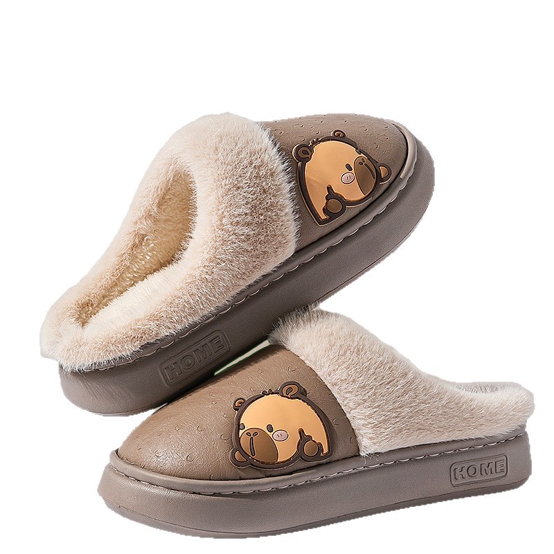 Zapatillas de algodón Capiballa damas 2025 nuevo estilo de casa interior otoño y invierno con peluche calentador de dibujos animados antideslizantes zapatillas de algodón