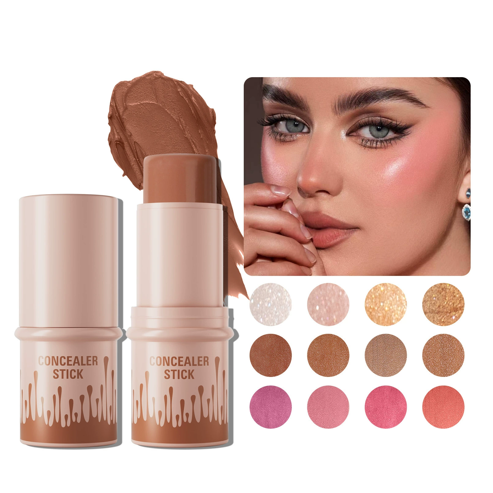 Многоцветная палочка для макияжа Hellokiss с подсветкой и румянами Bronzer, трехмерная многофункциональная восстанавливающая палочка с естественным осветлением