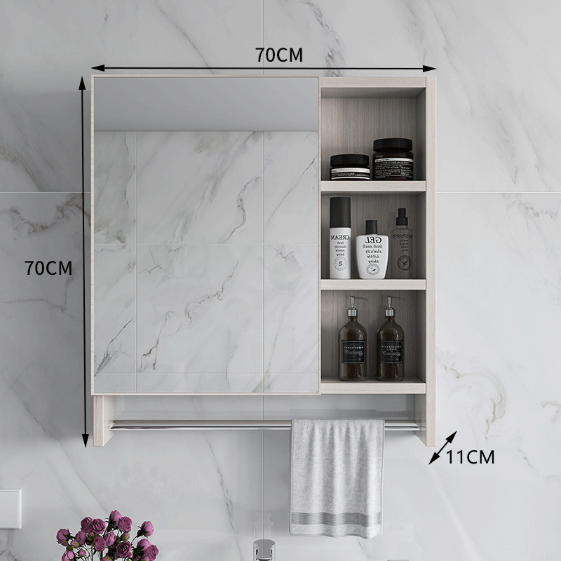 Armario de espejo de baño de lujo ligero simple con estante de almacenamiento espejo de baño caja de espejo de baño almacenamiento montado en la pared de fibra de carbono