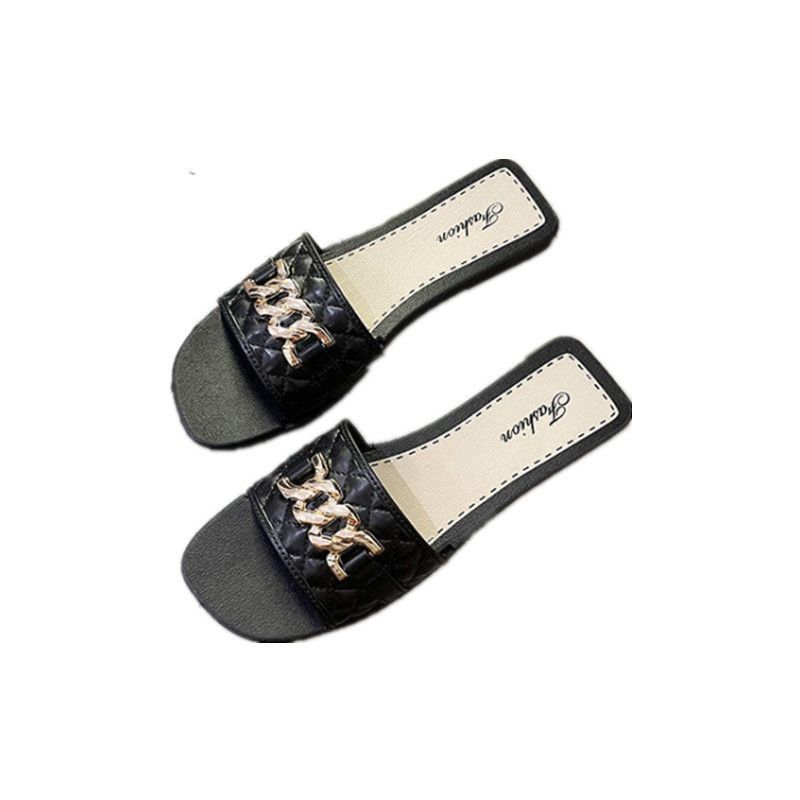 Cross-border 2024 hebilla zapatillas de verano nuevo estilo romano damas moda femenina ropa exterior sandalias y zapatillas fondo plano