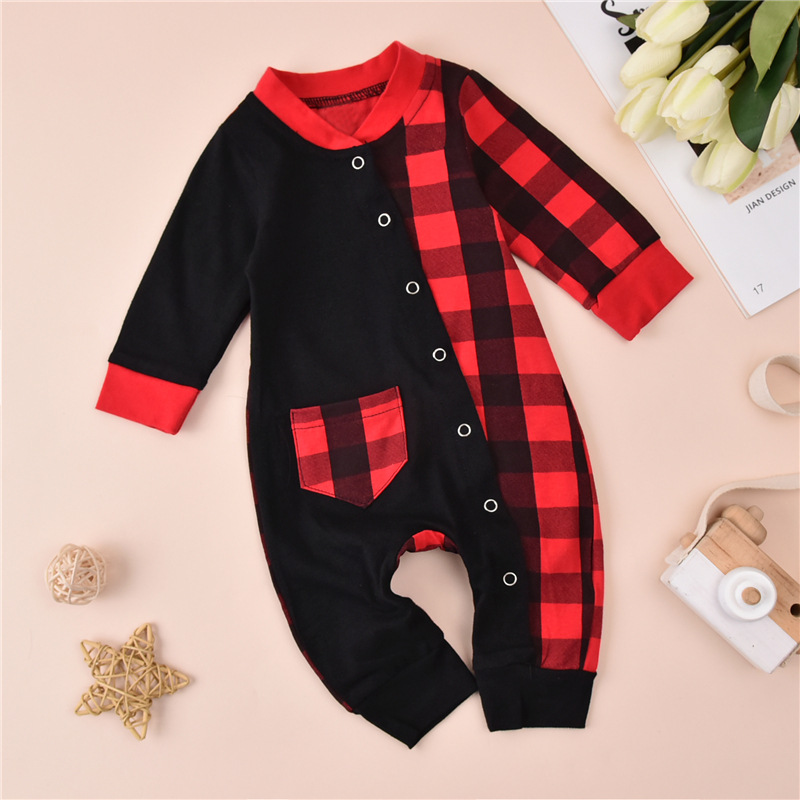 Men's And Women's Clothing Classic Red And Black Plaid Jumpsuit Baby Romper European And American Festival New Children's Jumpsuit display picture 1