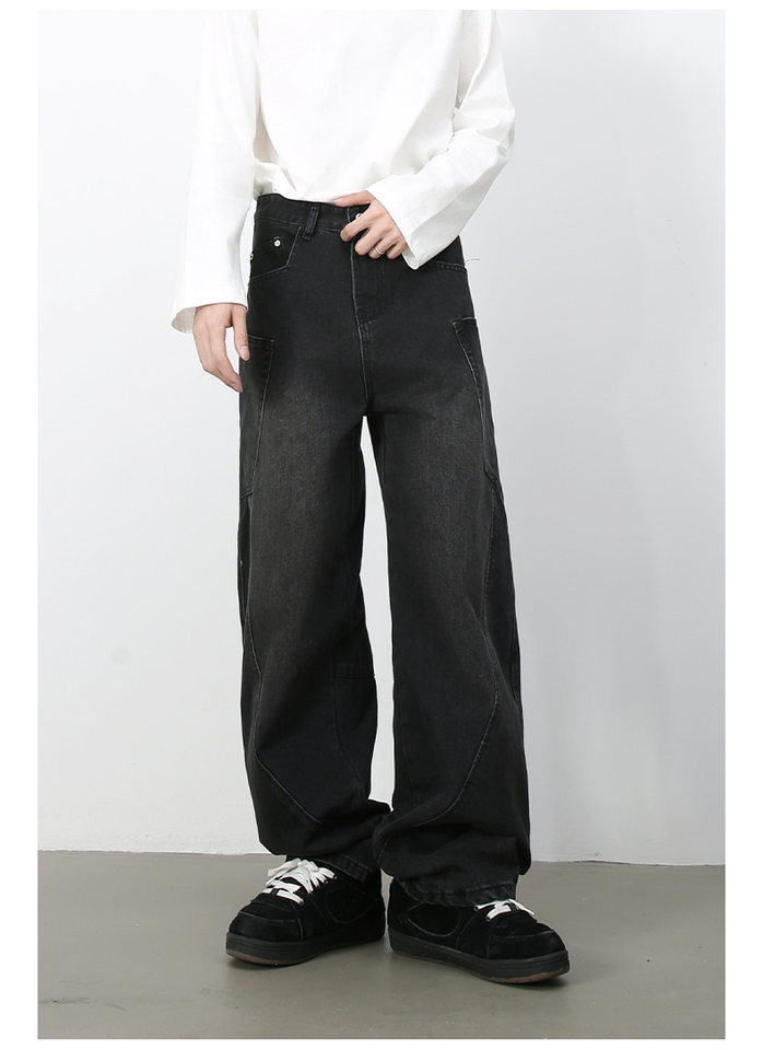 Quần jean nam ống rộng phong cách đường phố retro, nhiều túi hộp, dáng lỏng lẻo — Denim đen, Trắng, màu hồng, màu xanh chi tiết 25