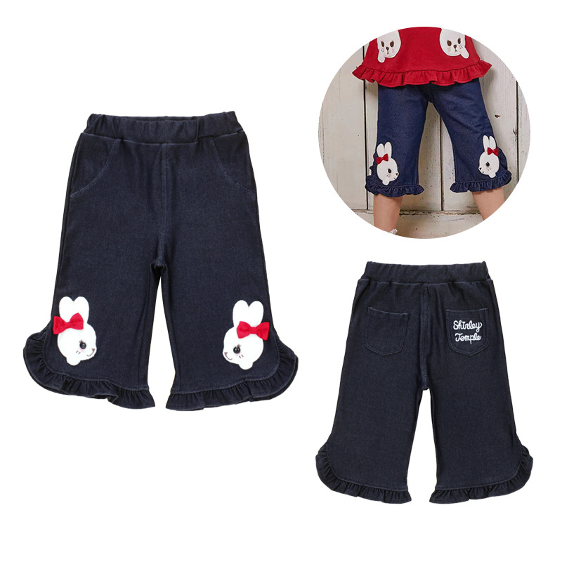ST童装 2025年夏季新款女宝裤子卡通小兔刺绣七分裤 代发