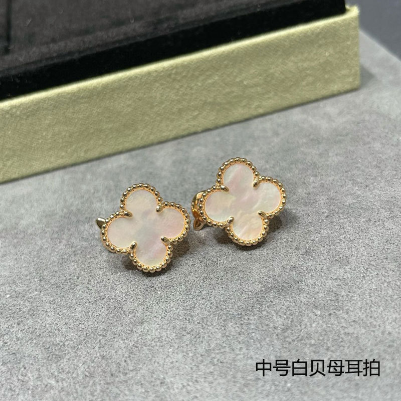 梵家高版本925银四叶草耳钉女18k玫瑰金耳环气质玛瑙纯银节日礼物|undefined