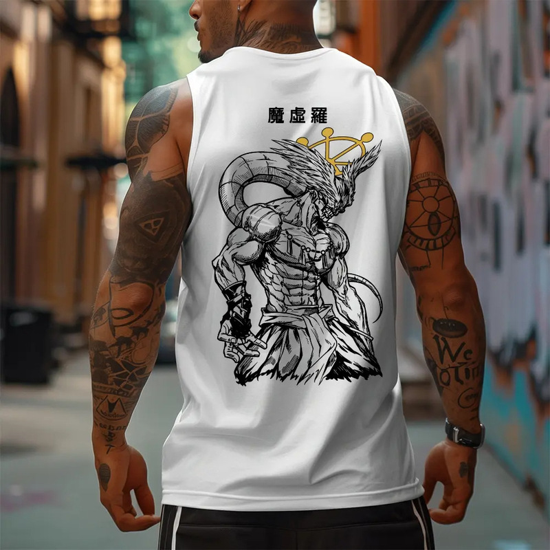 230g European Size Pure Cotton Vintage Men's 90S Anime Print Vest Trendy Casual Simple Sleeveless Summer Style 230g European Size Pure Cotton Vintage Men's 90S Anime Print Vest Trendy Casual Simple Sleeveless Summer Style