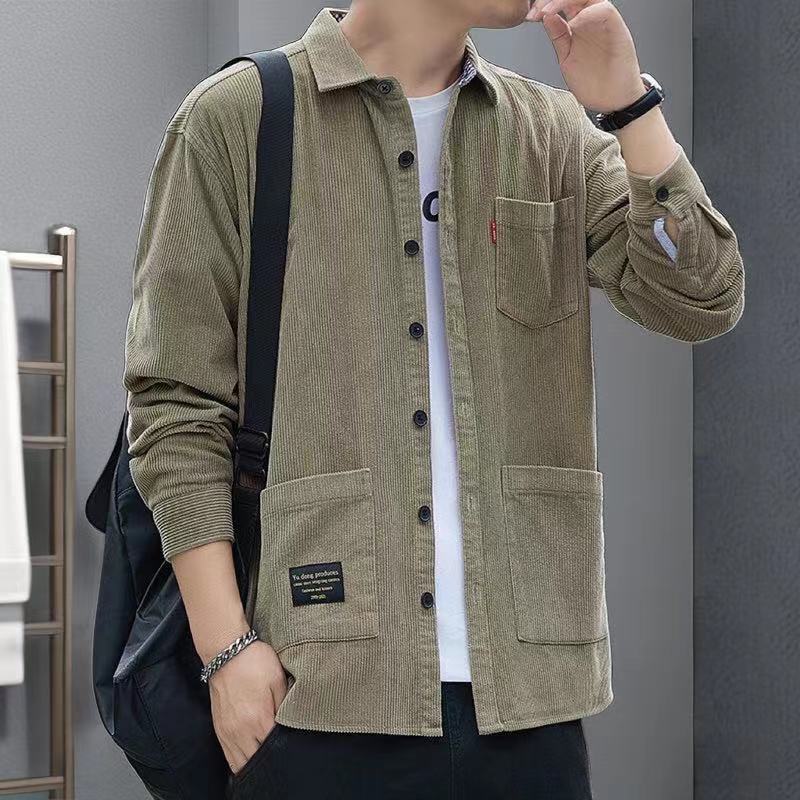 Autumn and Winter Corduroy Shirt for Men, Multi-Pocket, Warm Long-Sleeve Jacket, Casual Workwear Shirt, Trendy Loose Fit