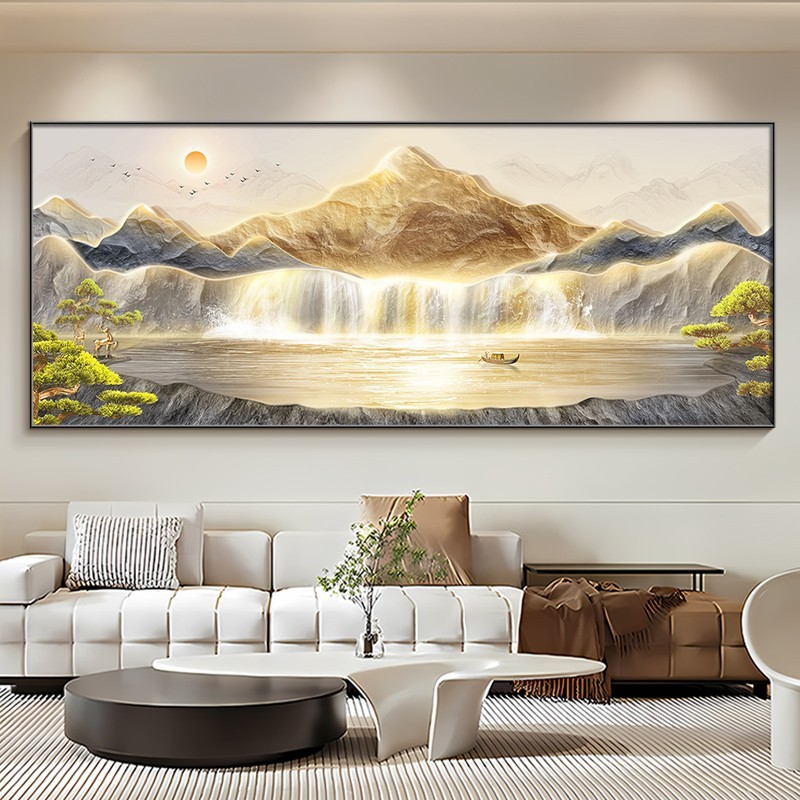 背靠金山客厅装饰画有山无水办公室沙发背景墙挂画轻奢高级感壁画|undefined