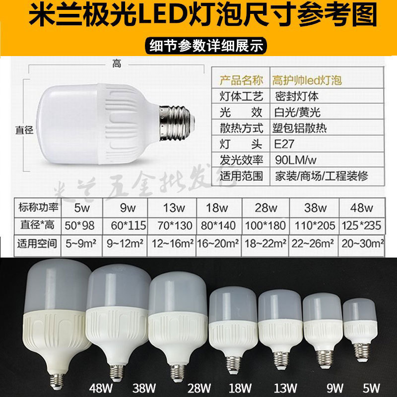 Milan Aurora bombilla LED E27 tornillo boca alta protección guapo 5W18W28W48W vatios pie super brillante bombilla LED lámpara de ahorro de energía