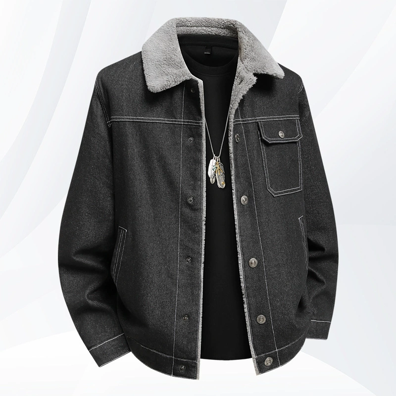 Новая зимняя мужская утепленная куртка из овечьей шерсти с джинсовым флисом, модный повседневный топ с лацканами, куртка больших размеров