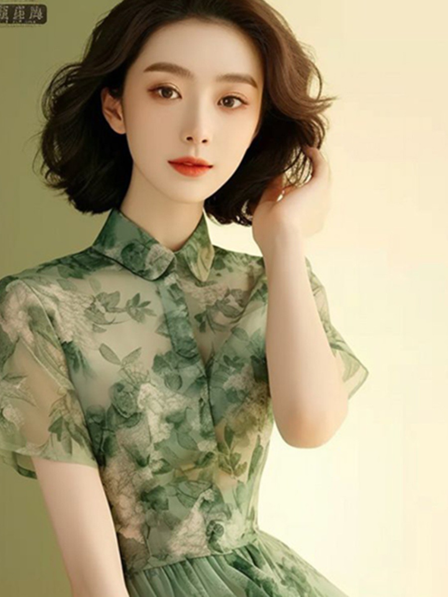 Đầm maxi nữ in hoa xanh dáng suông che bụng kiểu Pháp — váy xanh chi tiết 5