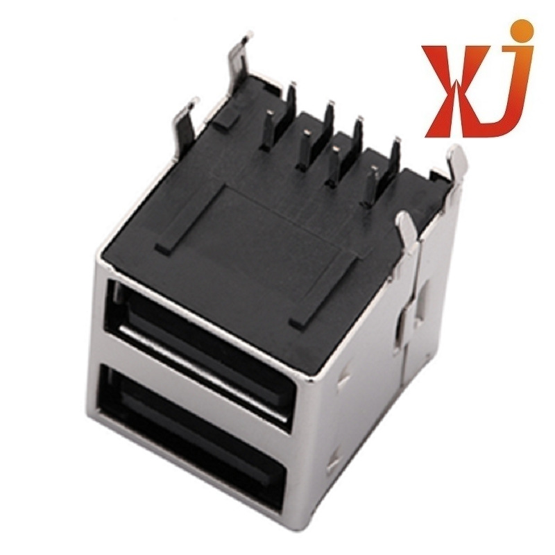 卧插双层usb母座4p  90度插板USB接口2.0 AF 双层USB插座高16.5mm