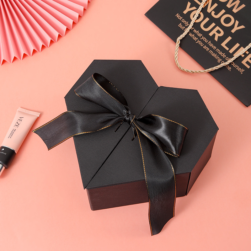 Caja de regalo con lazo de cinta en forma de corazón, caja de regalo para bodas, caja de regalo para cosméticos navideños, caja de regalo en forma de corazón