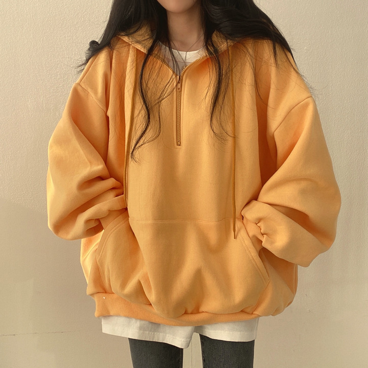 スーツトレンディなプルオーバージッパーフード付きスウェットシャツ女性用インロング韓国学生ルーズ春秋冬プラスベルベット韓国版|undefined