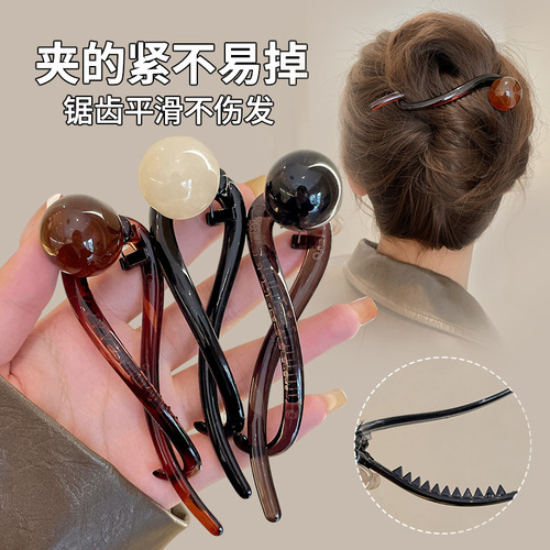 French retro niche pearl twist clip Korean style ponytail top clip horizontal clip 2024 new hair clip