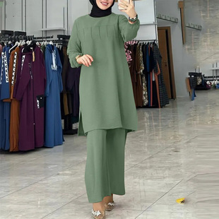 2024 New AliExpress Amazon Shrimp Skin Hot Sale Muslim Solid Color suit