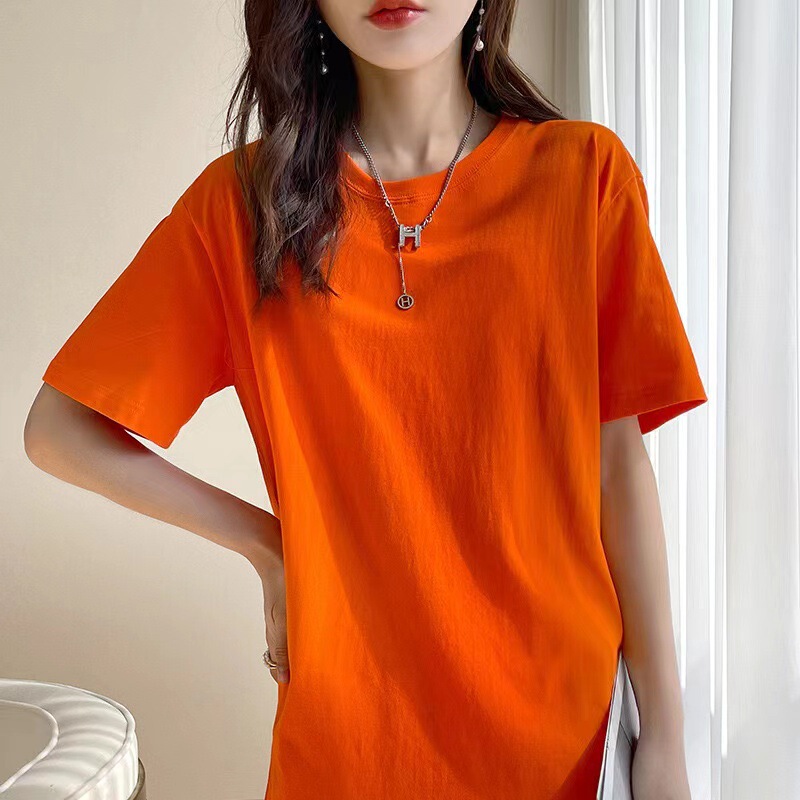 ヨーロッパ純綿 Tシャツレディース夏新疆長繊維綿半袖レディース Tシャツルーズカップルシャツ右肩ルーズラウンドネックホワイト Tシャツ|undefined